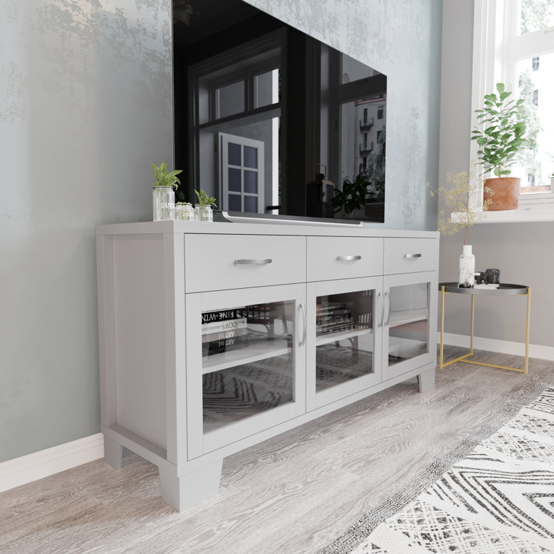 Buffet en bois d'ingénierie avec 3 tiroirs et portes, Blanc