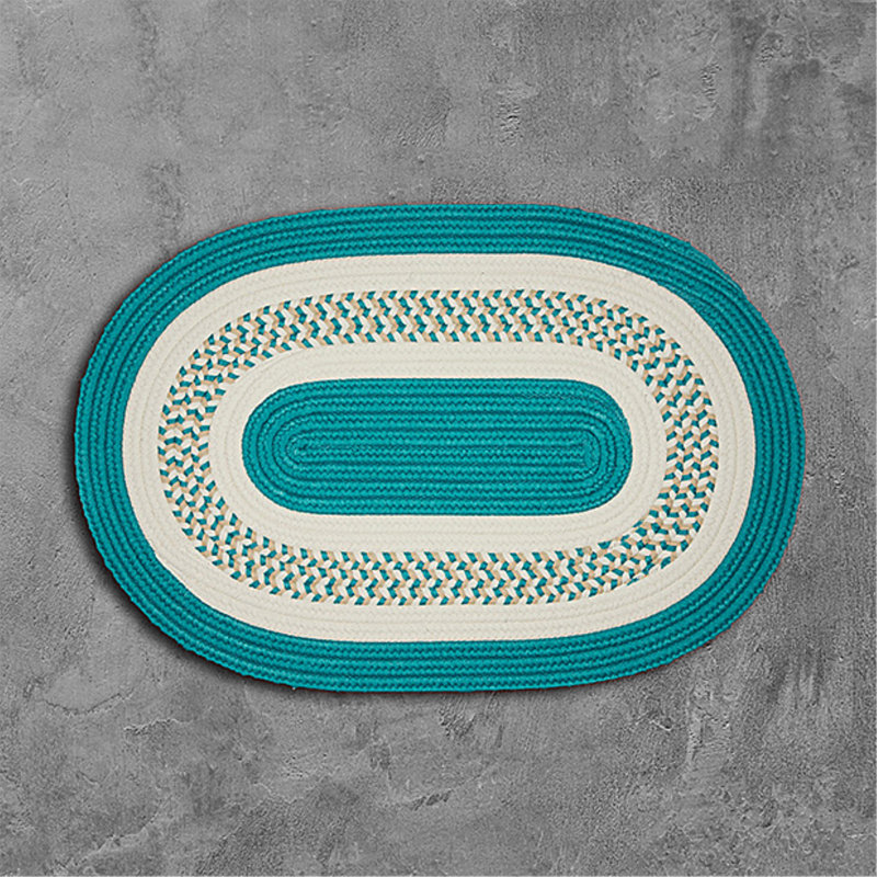 Tapis à bordure bleu Mathyis, Ovale 5 pi x 8 pi, Vert