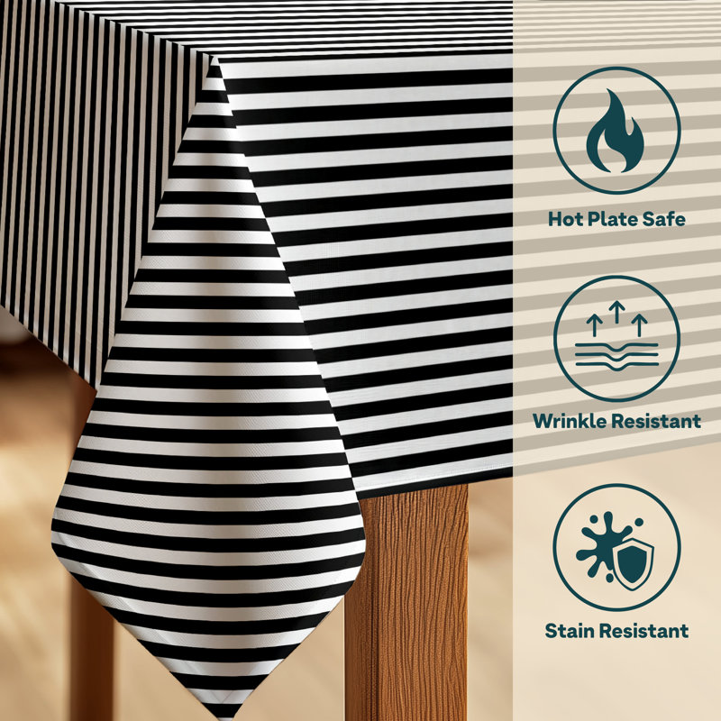 Black Striped Tablecloth 104" x 60", 104" L x 60" W, Black