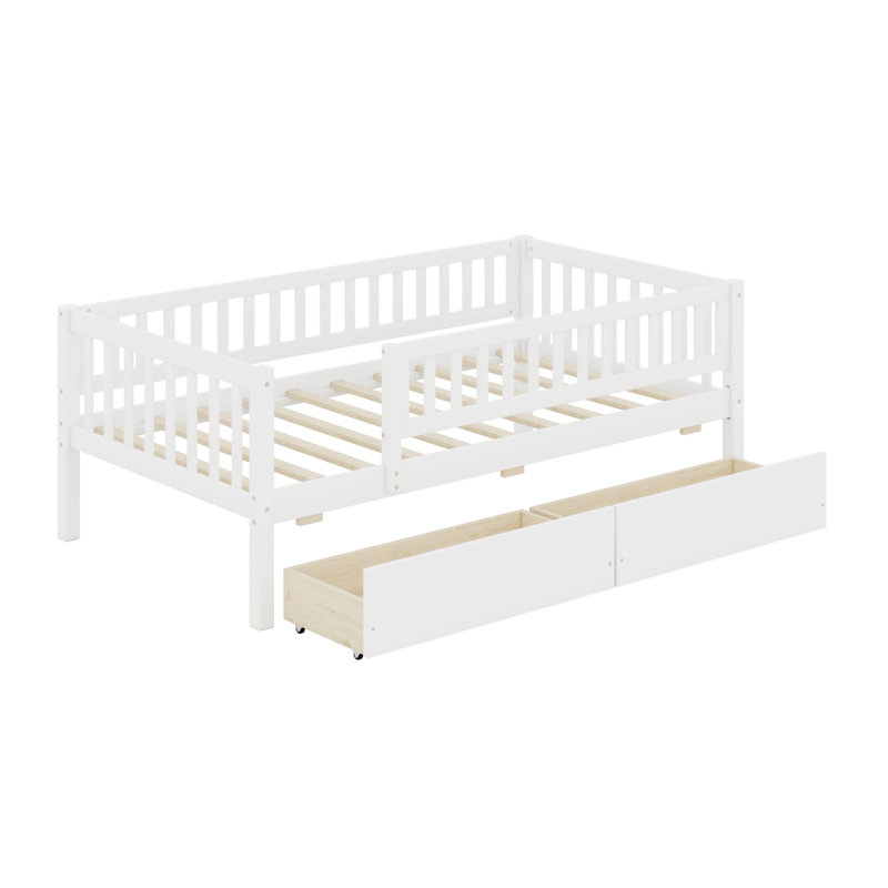 Wood Daybed Bed With Two Drawers, White