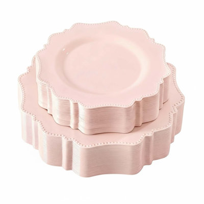 60 Pack Pink Plastic Dishes Set For Parties, Spring, Weddings, Birthdays, Valentine’s, Easter