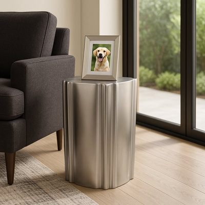Bold Drum Accent End Tables with Sculptural Polished Design – Versatile Round Short Side Table and Narrow End Table for Hallway or Entryway – Accent Table for Living Room End Tables – Silver