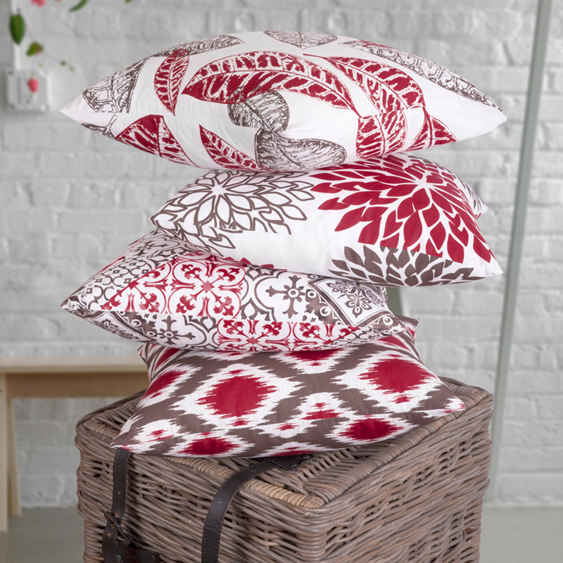 Modern Abstract 18ʺ Square Throw Pillow Cover Set, Red/Coffee, Pillow Cover Only - No Insert