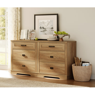Commode de 47,2 pouces de largeur pour chambre à coucher avec 6 tiroirs, armoire de rangement moderne Farmhouse, commode à 6 tiroirs avec poignées en métal, commode en bois massif pour le salon, la chambre de bébé
