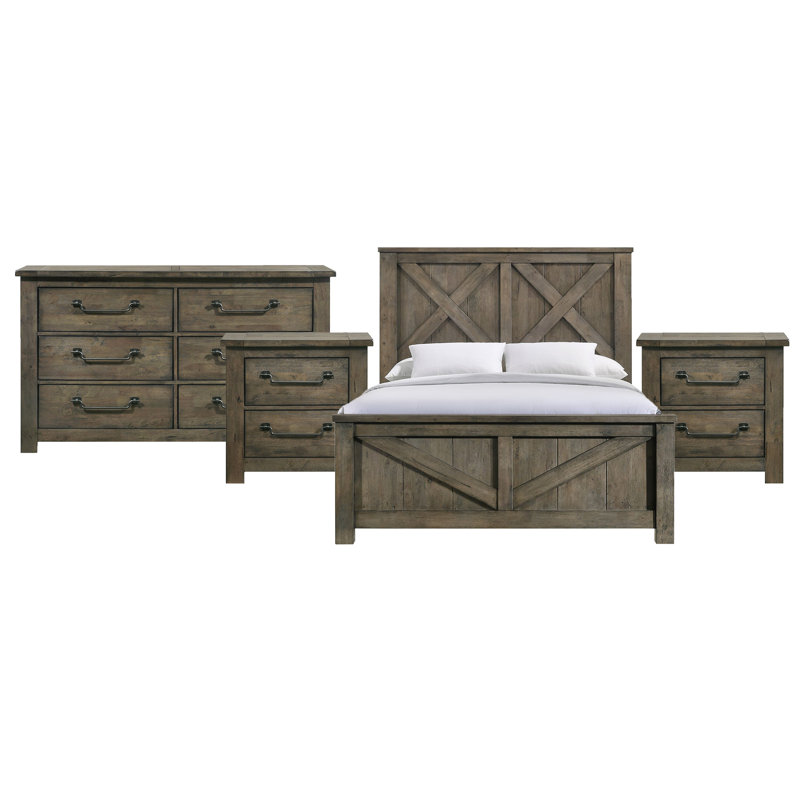 Ensemble de chambre avec grand lit 4 pièces Bilger, 4 Pcs: Bed, Dresser, 2 Nightstands, Grand