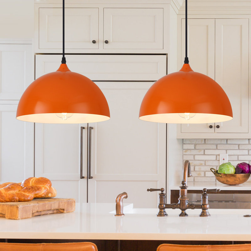 2- light 11.8inches Modern Orange Dome Single Pendant Light For Kitchen,Restaurant Room Aisle, Orange