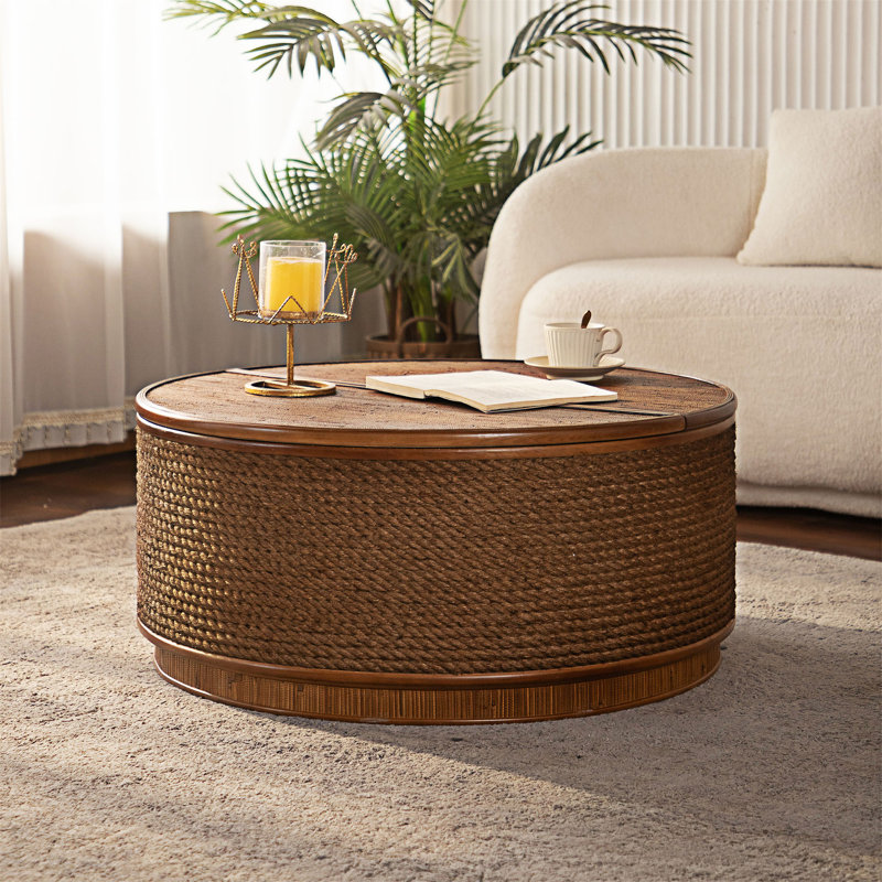Table basse ronde avec rangement amovible, H 14,18 po x l 31,51 po x P 31,51 po