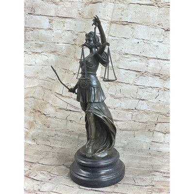 Aythan BRONZE SCALE OF JUSTICE BLIND JUSTICE SCULPTURE STATUE CLASSICAL FIGURINE 15'' NR