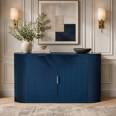 Armoire de rangement moderne 55,1 pouces, buffet en panneau de fibres à densité moyenne avec poignées en aluminium pour le salon, la chambre à coucher et la salle à manger