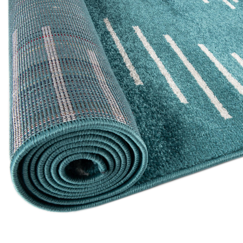 Tapis bleu à motif géométrique, Rond 10pi