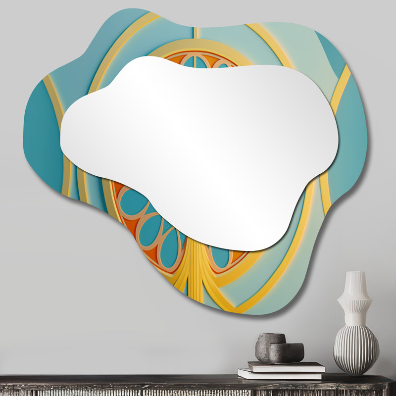 Éveil de la lune rose Art Nouveau I - formes asymétriques de paysage - grand miroir mural traditionnel, 25 po x 28 po