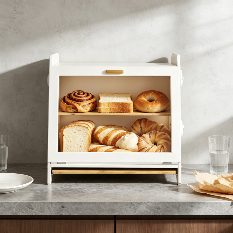 Boîte à pain hermétique pour comptoir avec planche à découper en bambou, ventilation réglable, grande capacité de rangement et fenêtre transparente.