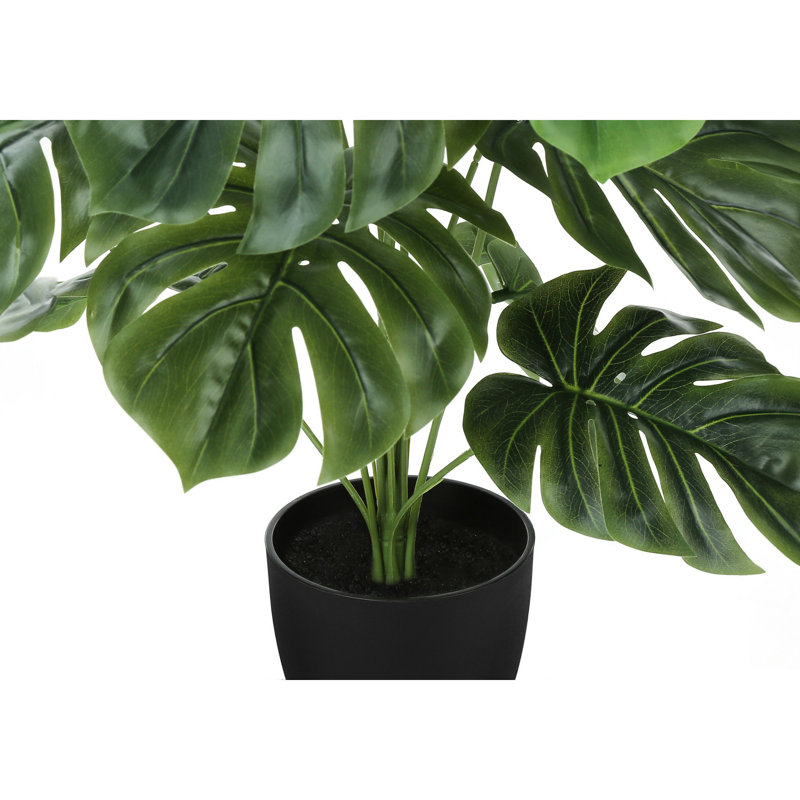 24" Green Monstera Artificial Indoor Floor Plant in Black Pot