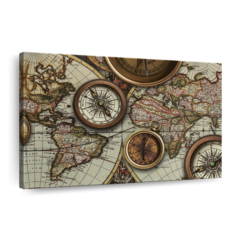 " Compass Collection World Map " by Tess P, 8" H x 12" W x 1" D