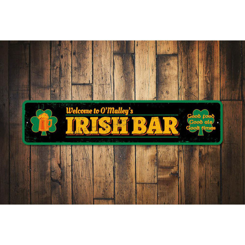Plaque irlandaise en métal, H 6 po x l 24 po x P 0,06 po