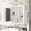 Unité de rangement de salle de bain avec miroir, 35 po x 27,5 po, armoire murale moderne, espace dissimulé, finition élégante-1254687757