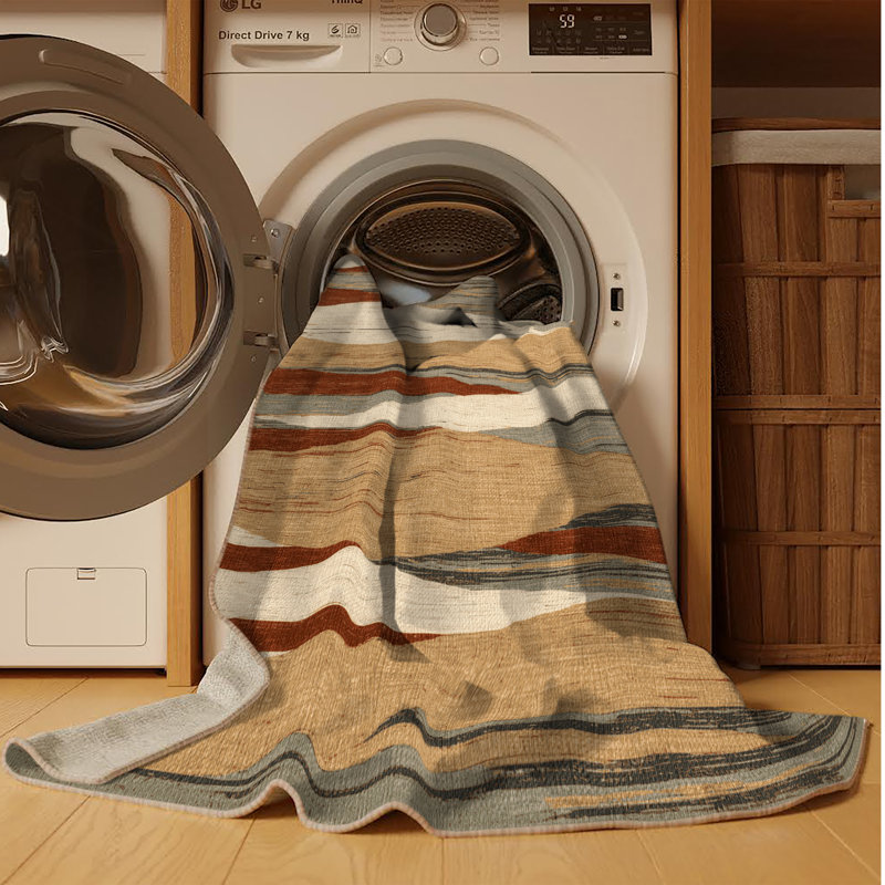 Machine Washable Nature Beige Area Rug, Round 8'