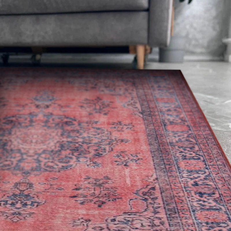 Tapis oriental rose à motif tissé rétro, Tapis de couloir 2 pi 6 po x 5 pi