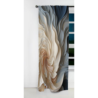 Panneau de rideau géométrique, motif occultant de plumes bleues et blanches - spirale de plumes blanches et bleues II