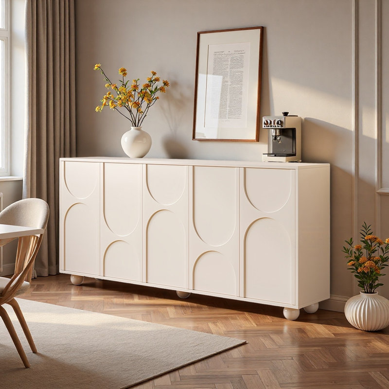 Mid ancient style multifunctional sideboard, 35.43" H x 80" W x 15.74" D, White