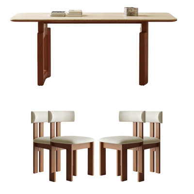 Ancient Style Rectangular Rock Plate Dining Table 4 - Person Double Pedestal Dining Set
