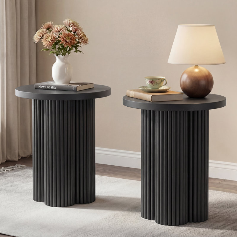 Round Blossom Pedestal Base End&Sidea Table, Black