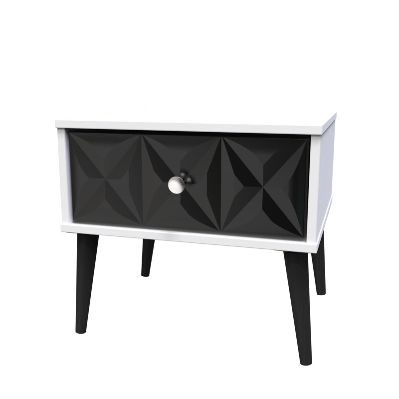 Carnlea 45cm W Manufactured Wood Bedside Table, Deep Black/White