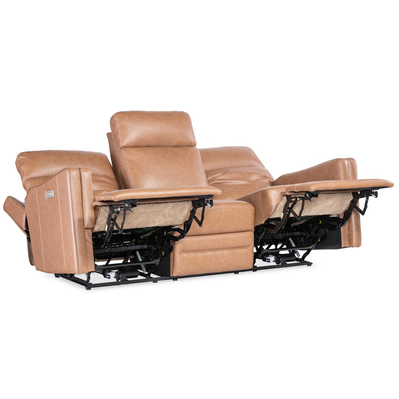 Fawn Leather Zero Gravity Reclining Sofa with Power Headrest