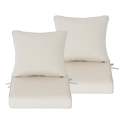 Ensemble de 2 coussins profonds d'assise et de dossier d'extérieur (48 x 48 x 10 cm), résistants aux intempéries, couleur sable. Dimensions : 48 x 48 x 10 cm.