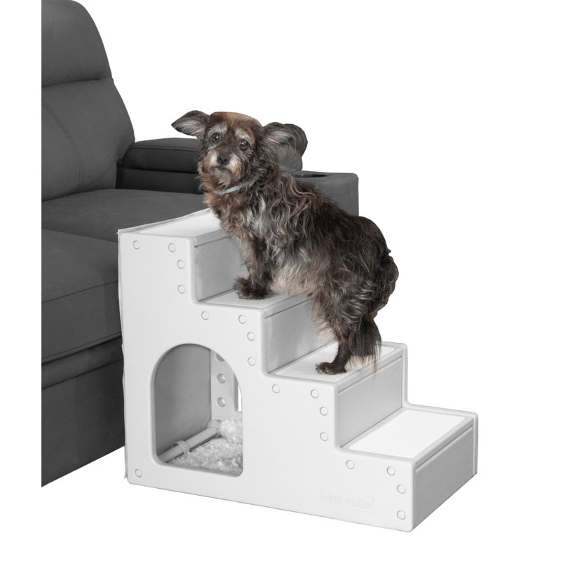 Essential Grey 4-Step Pet Stairs with Cozy Den