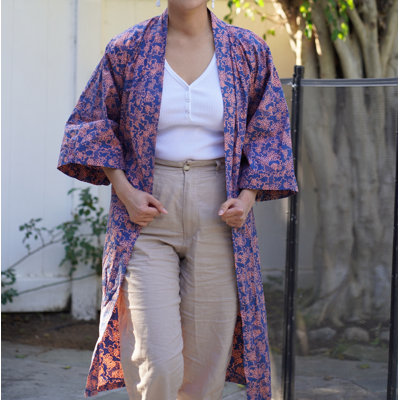 Cotton Twill Plain Weave / Muslin Girl / Woman+ Mid-Calf Bathrobe with Pockets