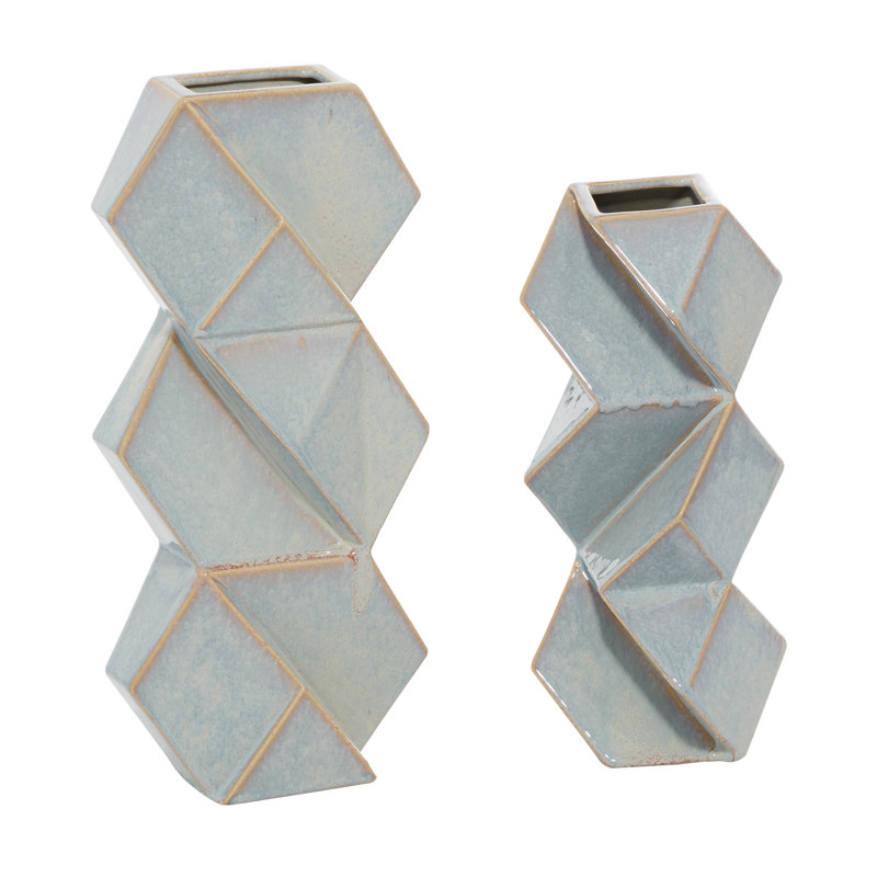 Cosmoliving By Cosmopolitan Blue Ceramic Contemporary Vase, 16 X 7 X 4, Blue