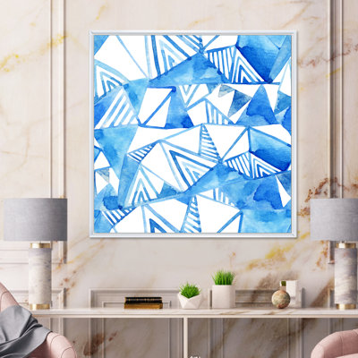 «Triangular Light Blue Geometrics On White II», reproduction d'art sur toile
