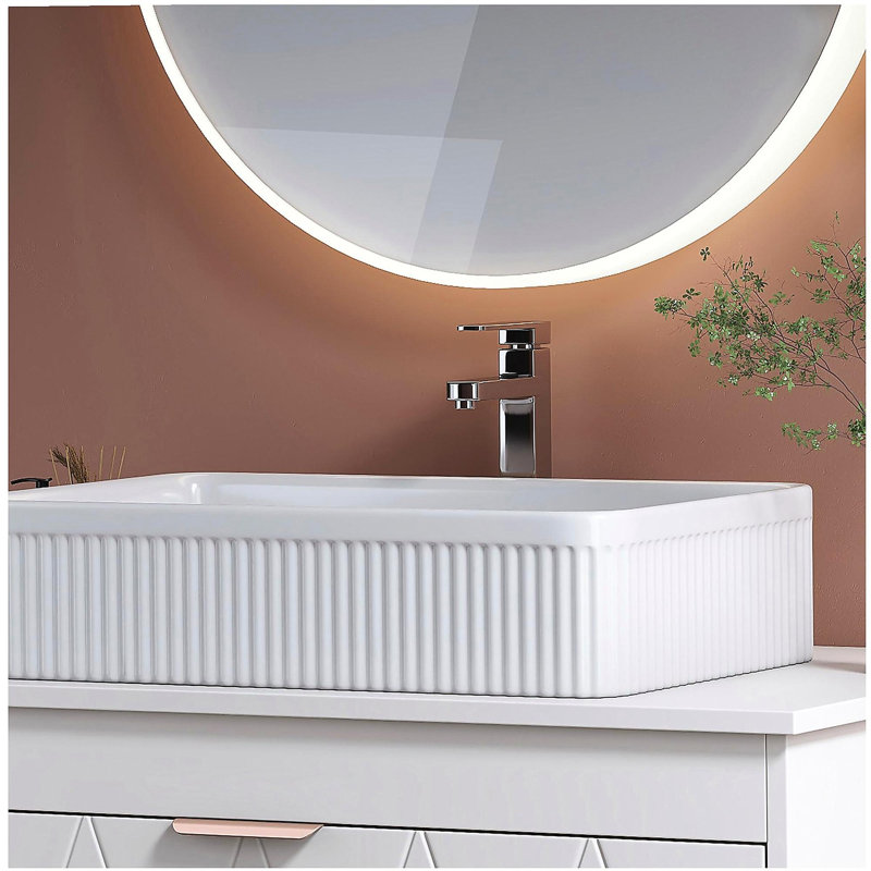 Lavabo vasque de salle de bain rectangulaire blanc en céramique avec bonde