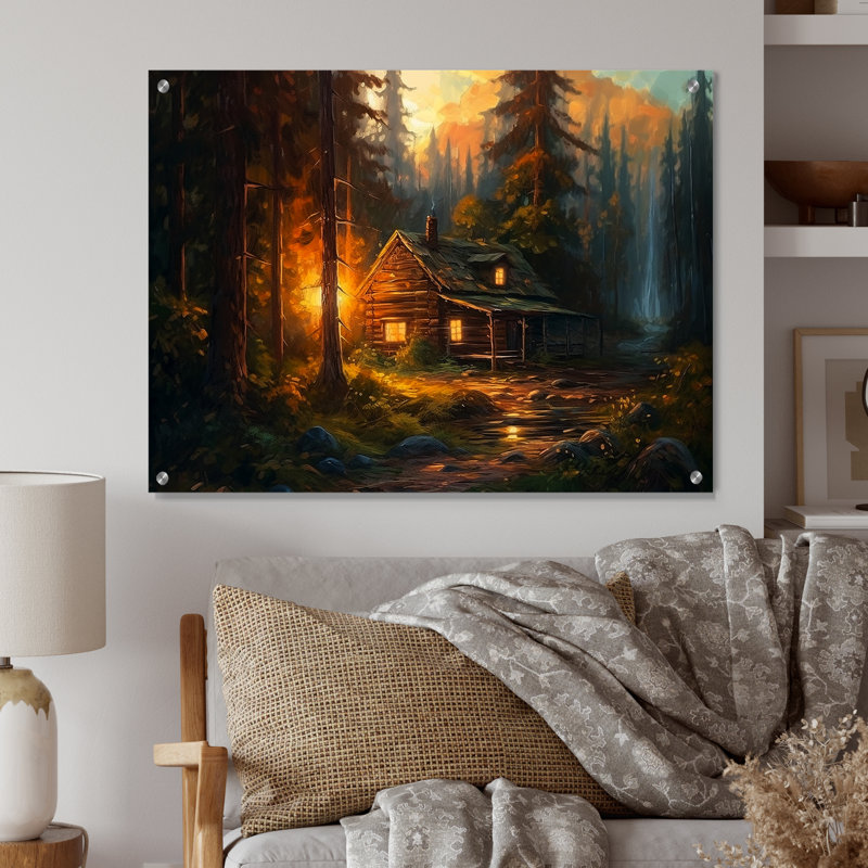«Forest Escape Cabin I - Landscape Cottage», art mural en acrylique, H 24 po x l 32 po