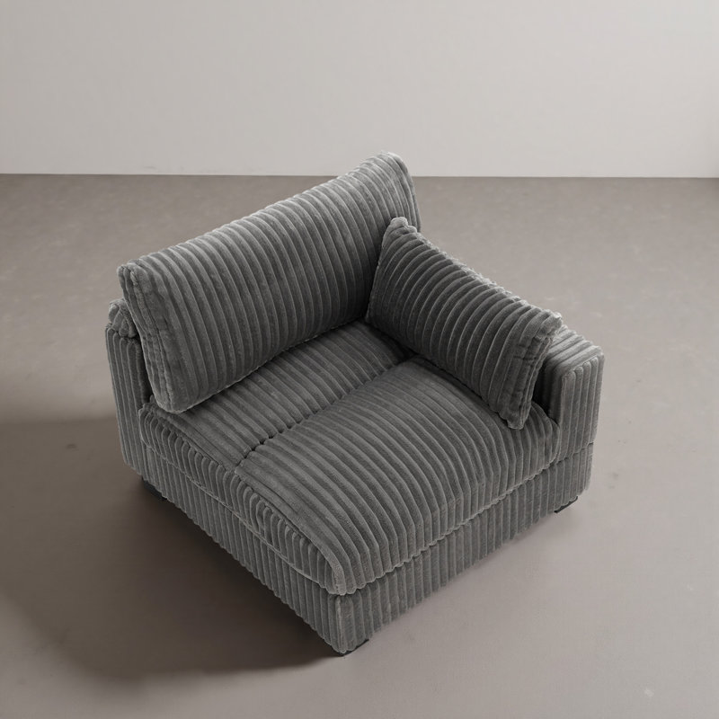 Upholstered Faux Rabbit Fur Flannel Armchair with Pillow Back, One Arm Single Chair Module Part For Sectional Sofa