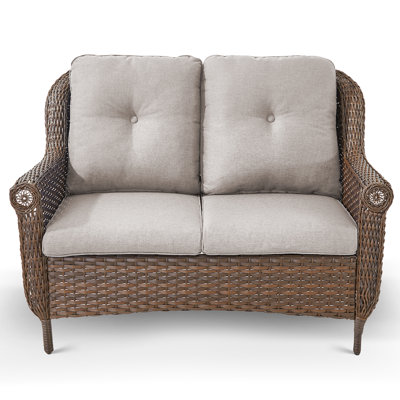 Premium Outdoor Wicker Loveseat Sofa With Comfortable Cushions by Winston Porter