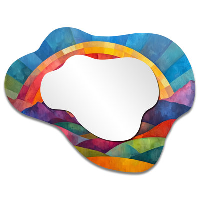 Rainbow Over Abstract Colorful Mountains - Rainbow Irregular Asymmetrical Mirror, Traditional Wall Mirror, Printed on Metal