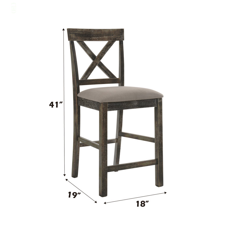 Chaise à hauteur de comptoir Martha II en lin brun clair et gris vieilli (ensemble de 2)