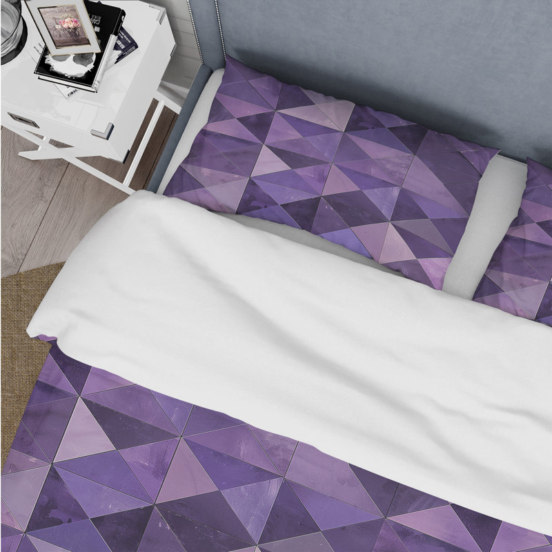 Ensemble de housse de couette mauve Midcentury Triangle, Housse de couette très grand + 2 taies décorativ