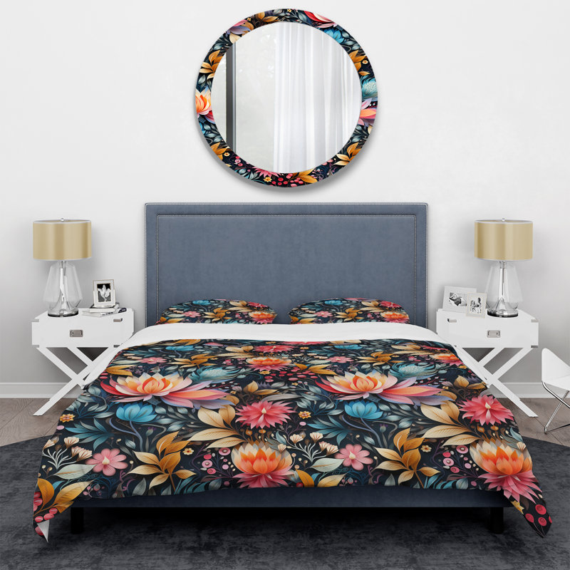 Ensemble de housse de couette Whimsy Gold Elegant Floral Grace, Housse de couette simple + 1 taie décorative stan
