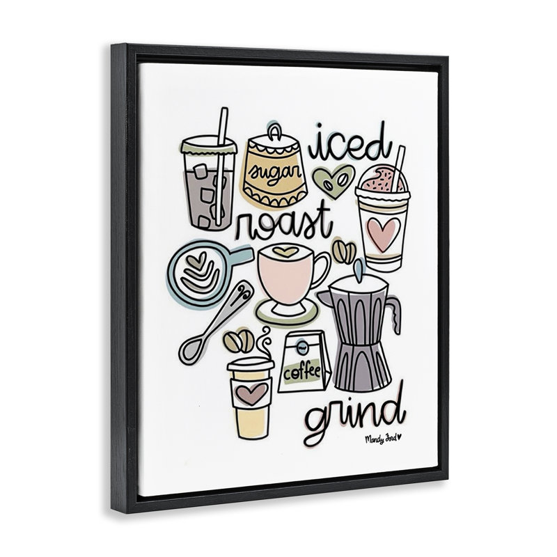 Cadre flottant tendance divers types de café, design par Mandy Ford Art + Illustration, H 21 po x l 17 po