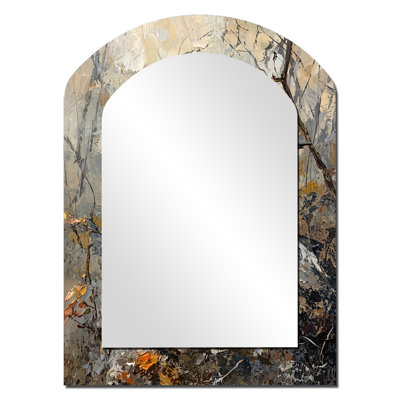 Chickadee Bird On A Pine Cone III - Bird Asymmetrical Decorative Mirror, Modern Arch Wall Mirror, Printed Metal Art