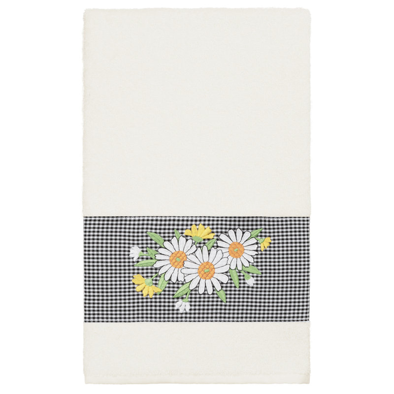 100% Turkish Cotton Daisy Embellished Towel Set, 1 Piece Hand Towel, Cream