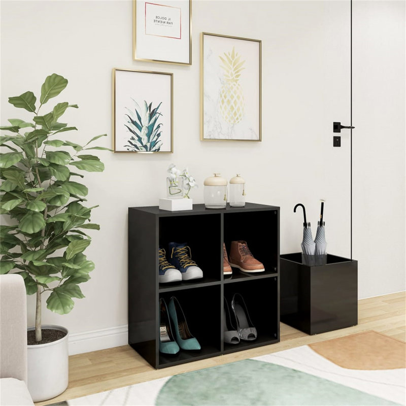 4 Pair Solid Wood Shoe Rack, High Gloss Grey