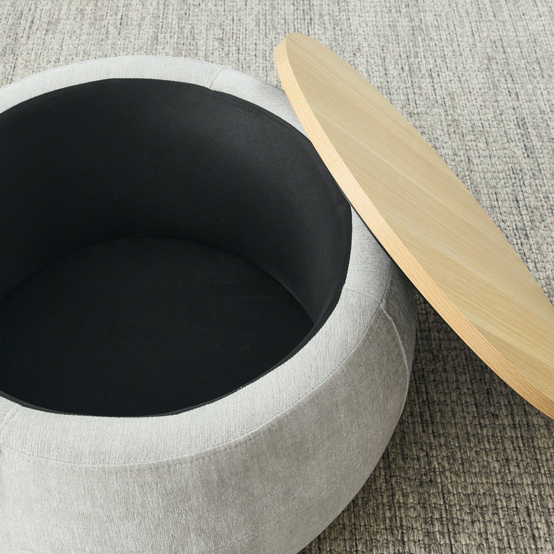 Repose-pieds rond avec rangement, Gris clair, Gris clair