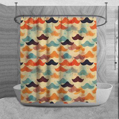 Moustache Shower Curtain Hipster Bathroom Decor Blue