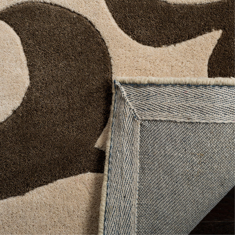 Tapis brun / gris en laine touffeté à la main Barcelona, Rond 8 pi