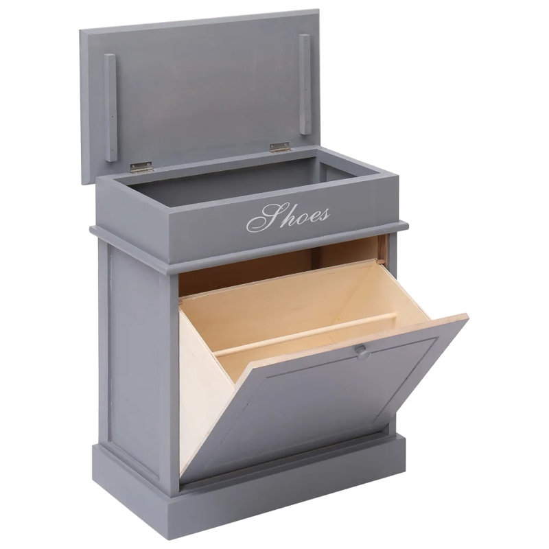 2 Pair Solid Wood Flip Down Shoe Storage, Grey
