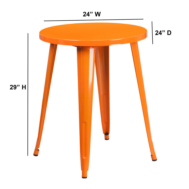 Pelzer 30'' Round Metal Indoor-Outdoor Table, 29" H x 24" W x 24" D, Orange